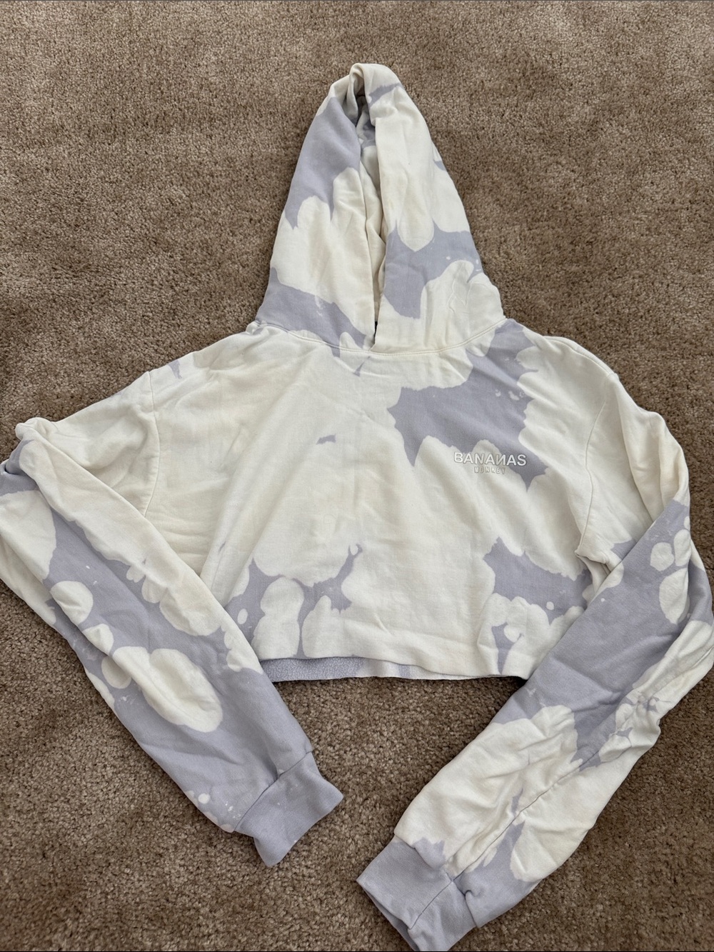 Cropped Tie-Dye Hoodie in Cream & Light Purple